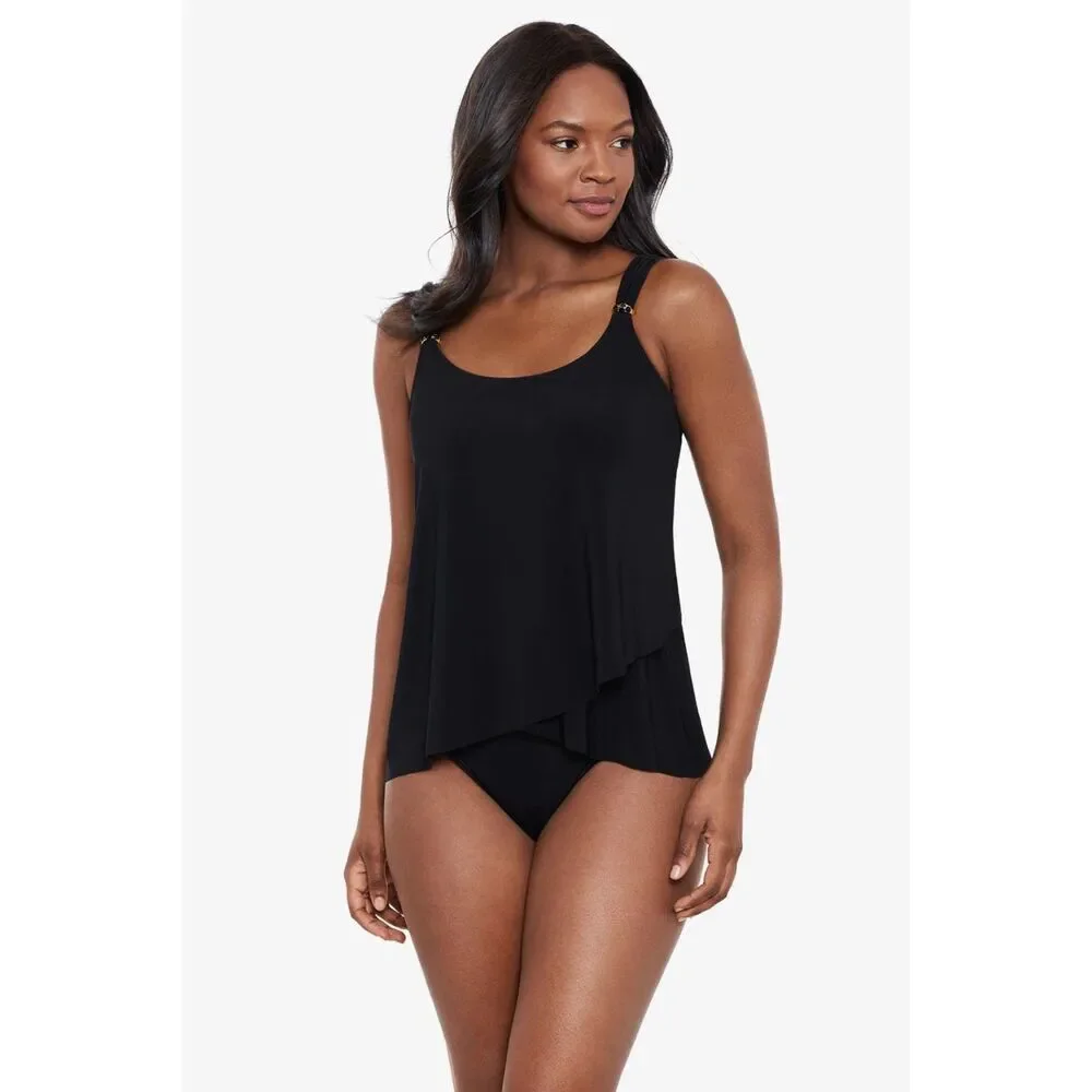 Miraclesuit Dazzle Tankini Top in Black, size 16 EUC